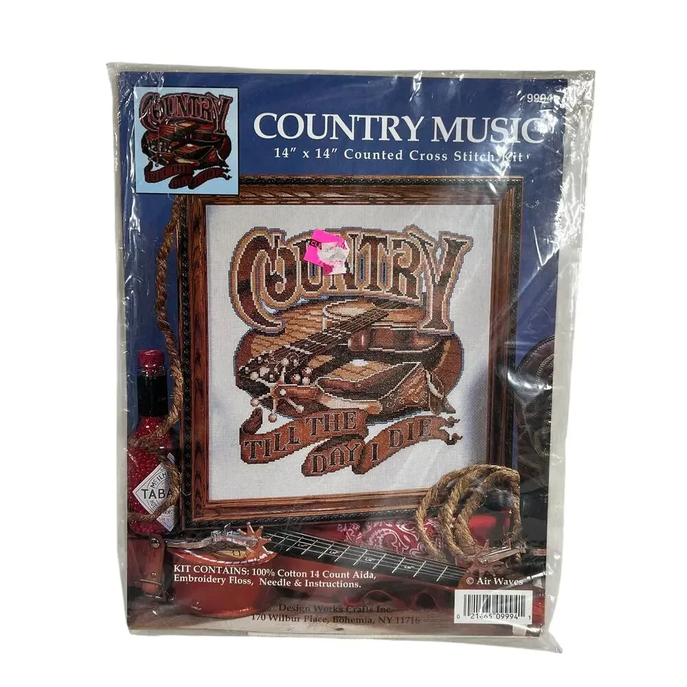 DESIGN WORKS Country Music Counted Cross Stitch Kit 14x14 Sepia Western Guitar